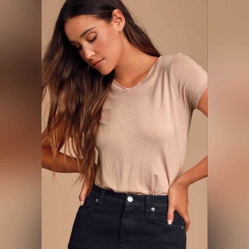 Lulus basics tan neutral short sleeved t-shirt body suit